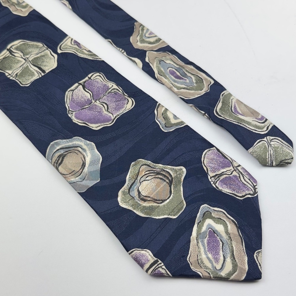 Halston III Mens Silk Tie Navy Blue Purple Abstract Geode‎ Agate Made in USA